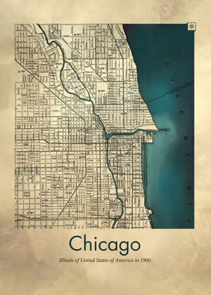 Chicago 1900 City Map by Dion Gem
