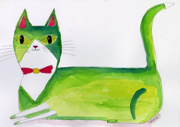 Green Bow Tie Cat by Sharyn Bursic