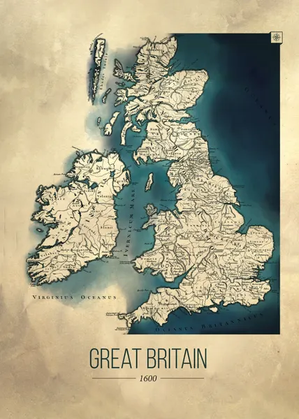 Great Britain Map 1600 by Dion Gem
