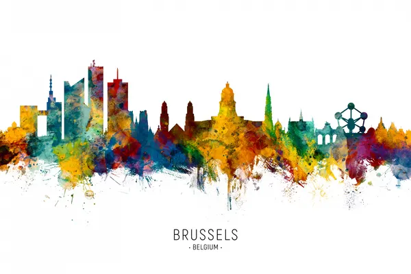 Colorful Brussels Skyline by Michael Tompsett