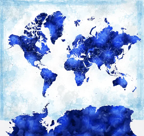 Blue Watercolor World Map by Rosana Laiz Blursbyai