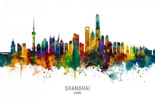 Colorful Shanghai Skyline by Michael Tompsett
