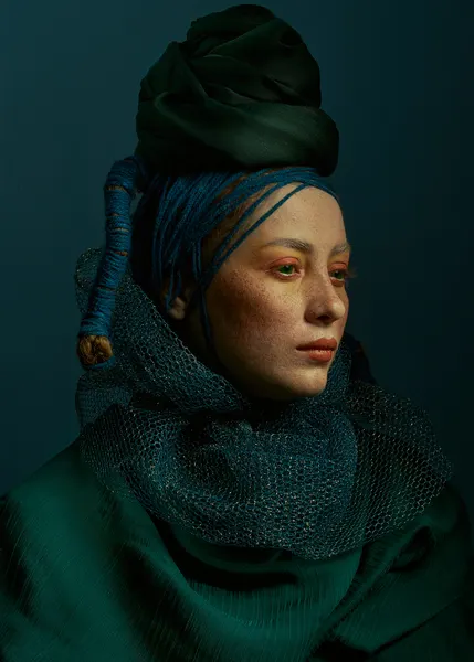 Elegant Teal Portrait by Shizuo Shiki