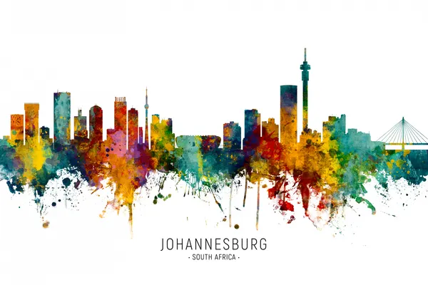 Johannesburg Watercolor Skyline by Michael Tompsett