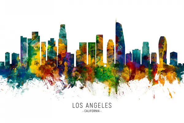 Los Angeles Watercolor Skyline by Michael Tompsett