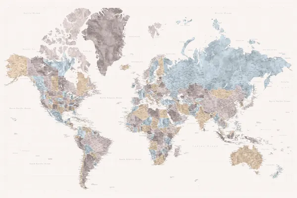 Muted Tones World Map by Rosana Laiz Blursbyai
