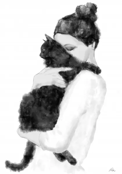 Woman And Black Cat by Pictufy Studio II