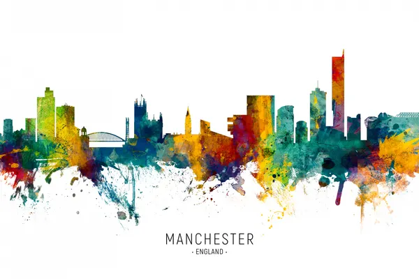 Manchester Watercolor Skyline by Michael Tompsett