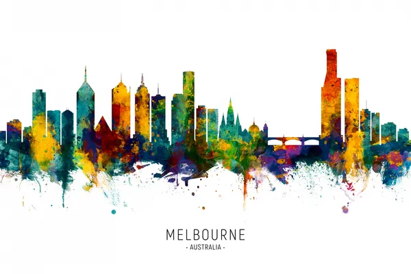 Colorful Melbourne Skyline by Michael Tompsett