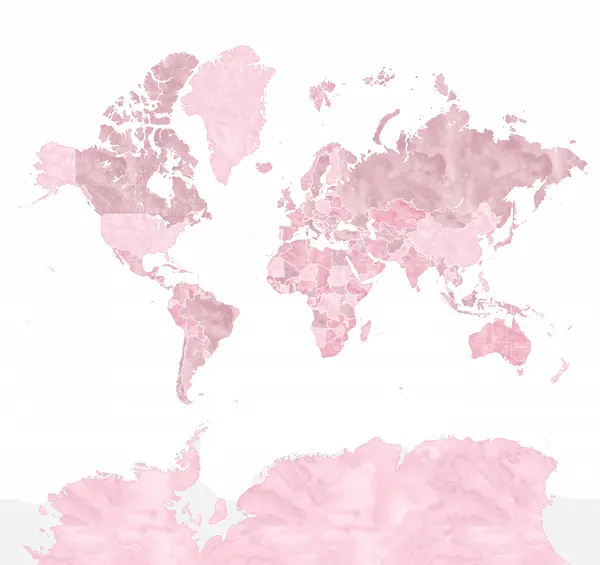 Pink Watercolor World Map by Rosana Laiz Blursbyai