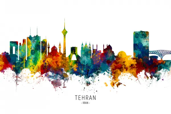 Tehran Watercolor Skyline by Michael Tompsett