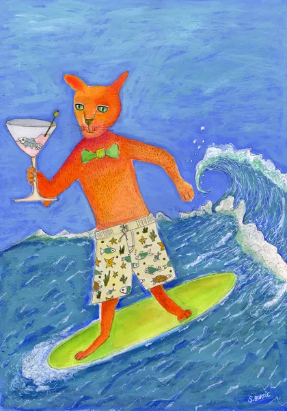 Martini Surfing Cat by Sharyn Bursic