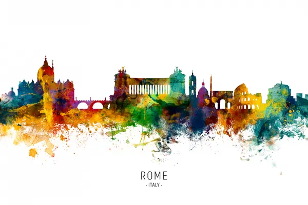 Rome Watercolor Skyline by Michael Tompsett