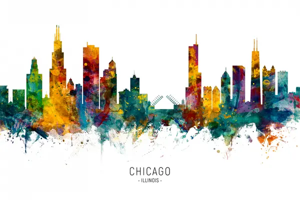 Colorful Chicago Skyline by Michael Tompsett