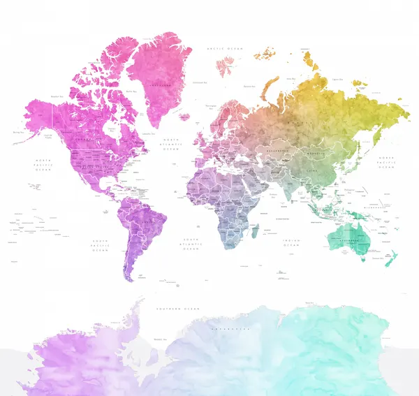 Colorful Watercolor World Map by Rosana Laiz Blursbyai