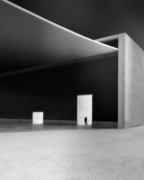 Solitary Figure Modern Space by Olavo Azevedo