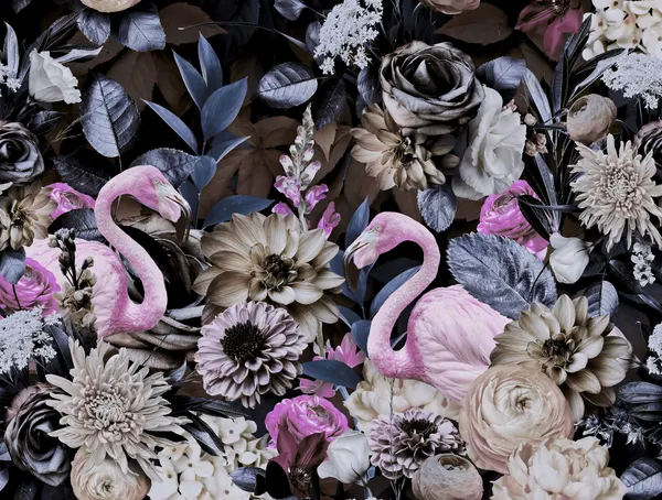 Dark Floral Flamingos by Andrea Haase