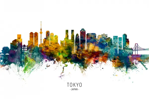 Tokyo Watercolor Skyline by Michael Tompsett