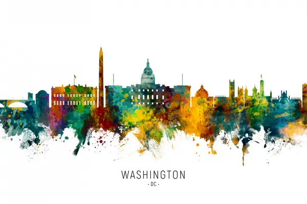 Vibrant DC Watercolor Skyline by Michael Tompsett