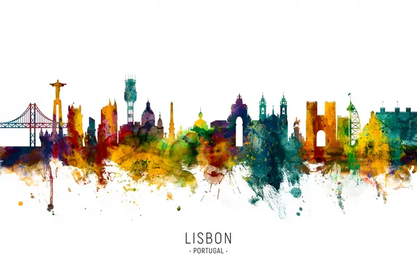 Colorful Lisbon Skyline by Michael Tompsett