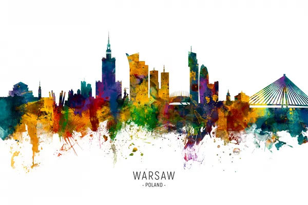 Warsaw Watercolor Skyline by Michael Tompsett