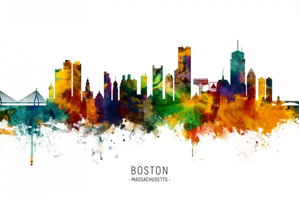 Boston Watercolor Skyline by Michael Tompsett