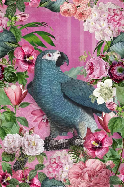 Blue Parrot Floral Garden by Andrea Haase