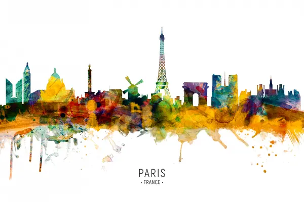 Paris Watercolor Skyline by Michael Tompsett