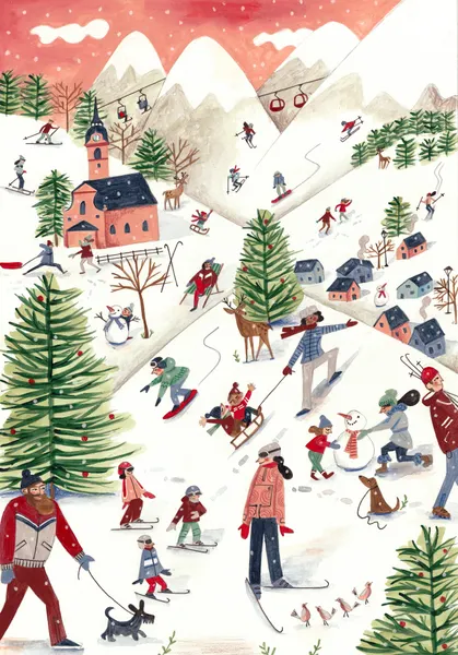 Mountain landscape with houses in the snow Christmas by Caroline Bonne Müller