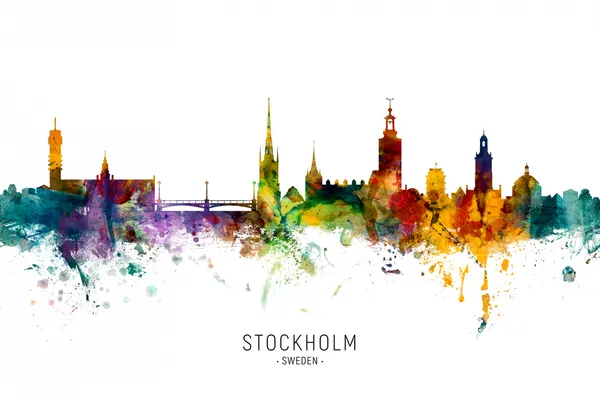 Stockholm Watercolor Skyline by Michael Tompsett