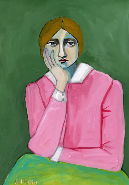 Pensive Woman Portrait by Sharyn Bursic