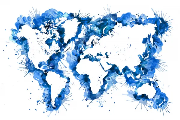 Blue Watercolor World Map by Rosana Laiz Blursbyai