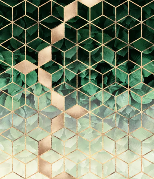 Green Gold Geometric Leaves by Elisabeth Fredriksson
