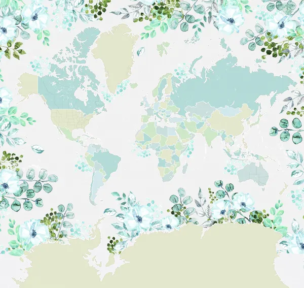 Soft Floral World Map by Rosana Laiz Blursbyai