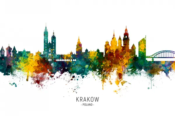 Krakow Watercolor Skyline by Michael Tompsett