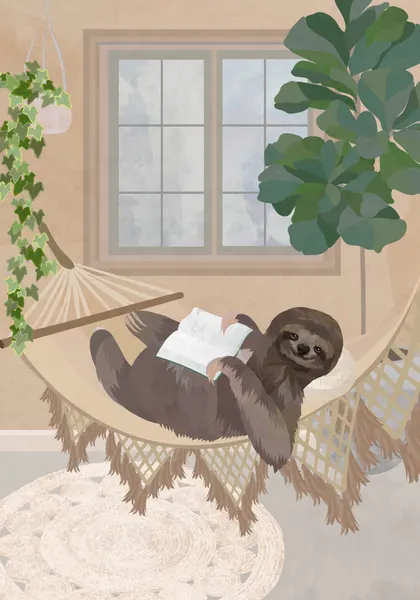 Cozy Sloth Reading by Sarah Manovski