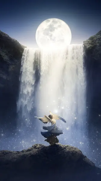 Moonlight Waterfall Angel by Can Pu