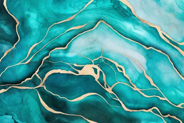 Glistening Teal Gold Marble by Andrea Haase
