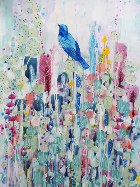 Whimsical Blue Bird Garden by Sylvie Demers