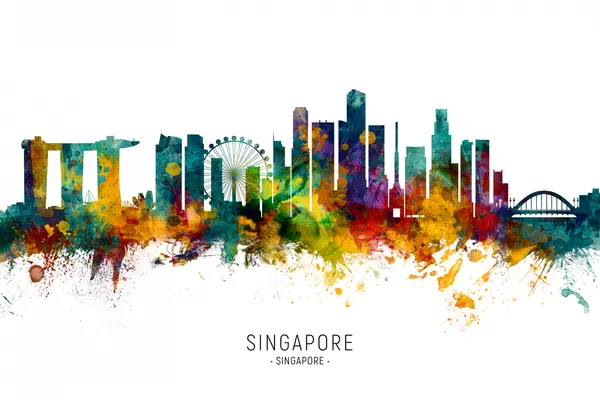 Colorful Singapore Skyline by Michael Tompsett