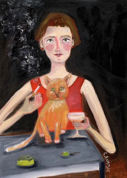 Woman Cat Cocktail Night by Sharyn Bursic