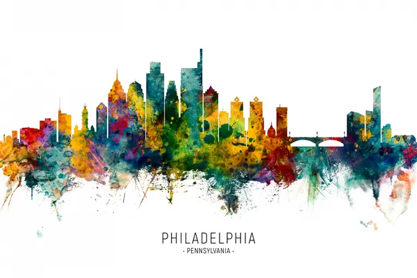 Colorful Philadelphia Skyline by Michael Tompsett