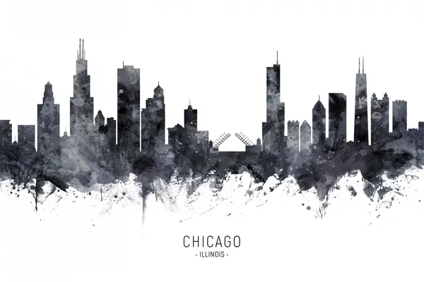 Chicago Skyline Watercolor by Michael Tompsett