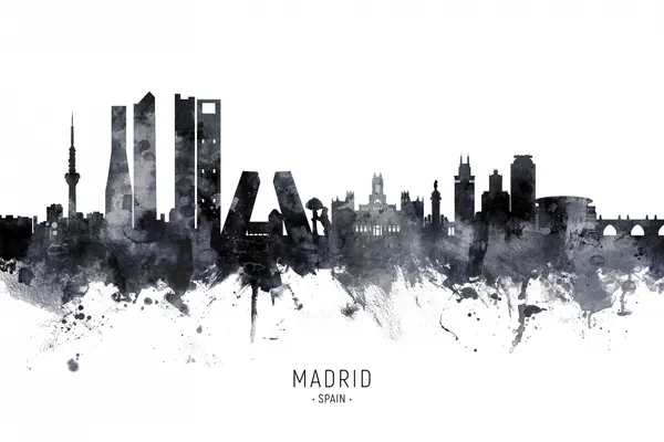 Madrid Watercolor Skyline by Michael Tompsett