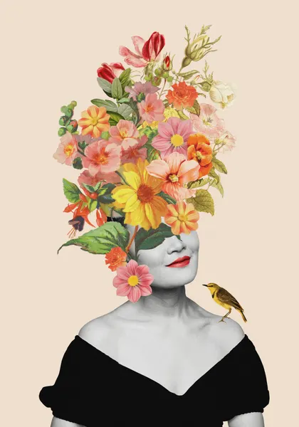 Floral Woman And Bird by Frida Floral Studio