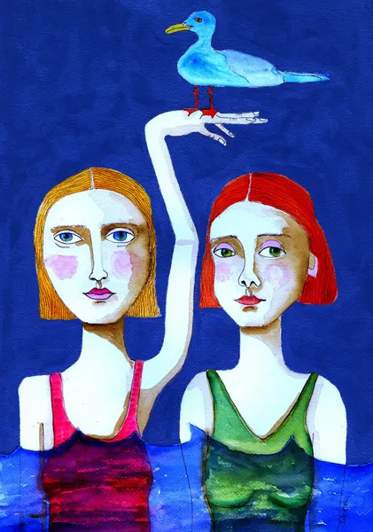 Whimsical Women Blue Bird by Sharyn Bursic