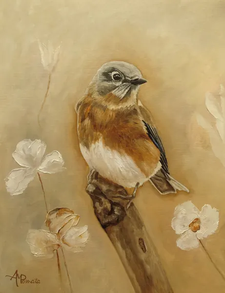 Gentle Bird and Flowers by Angeles M. Pomata
