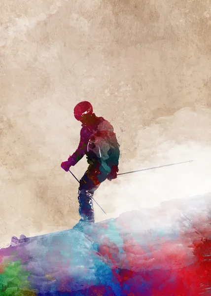 Dynamic Skier Watercolor by Justyna Jaszke