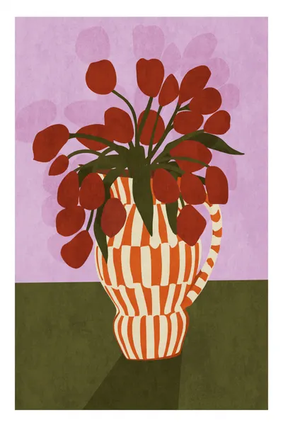 Bold Tulips in Vase by Emel Tunaboylu