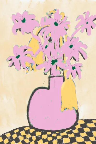 Pink Flowers Checkered Table by Little Dean